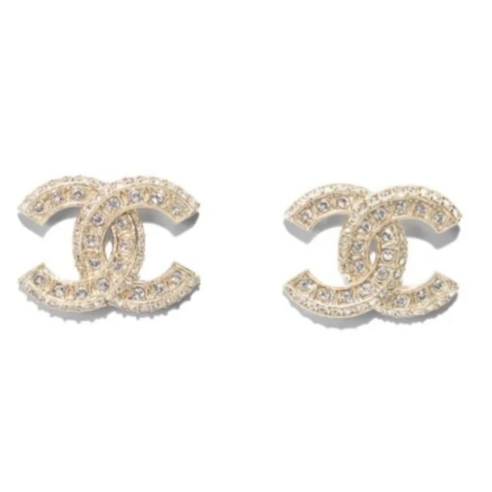 Chanel gold tone CC crystal stud earrings